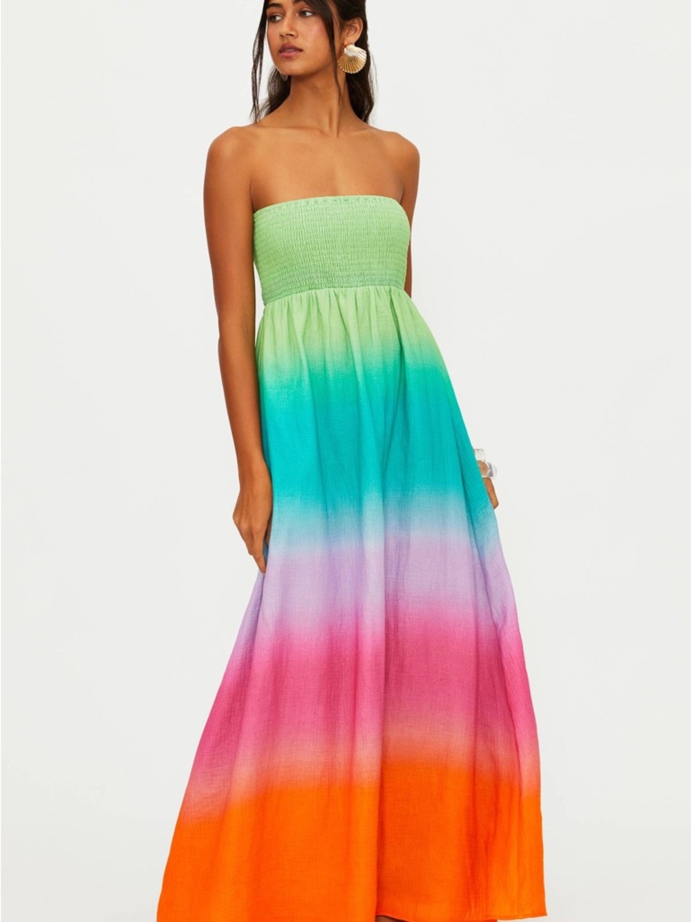 Beach Riot Ombre Strapless Maxi Dress in Green, Turquoise, Purple, Pink, Orange